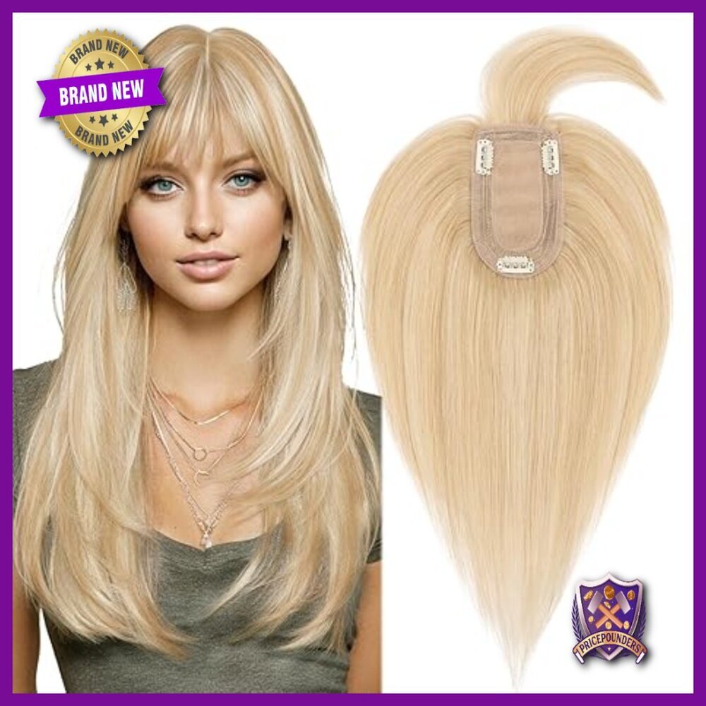 Human Hair Topper with Bangs Silk Base 150% Density 10 Inch